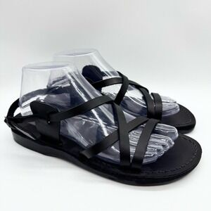 Jerusalem Tzippora Women's Leather‎ Strappy Slingback Sandal Black Size 40 Boho